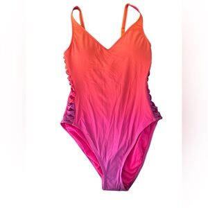 Bleu Rod Beattie Orange and Pink One Piece Swimsuit